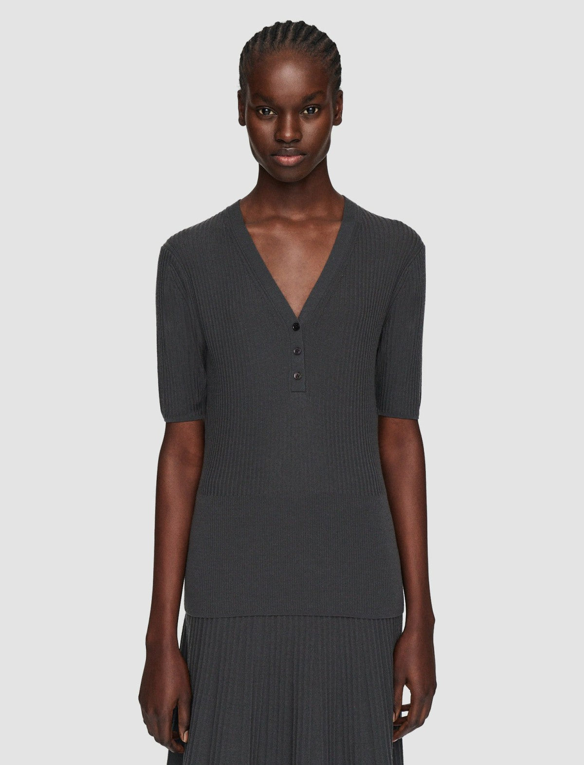 JOSEPH Fashion Women Merino Rib V Neck Top Slate