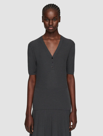 JOSEPH Fashion Women Merino Rib V Neck Top Slate