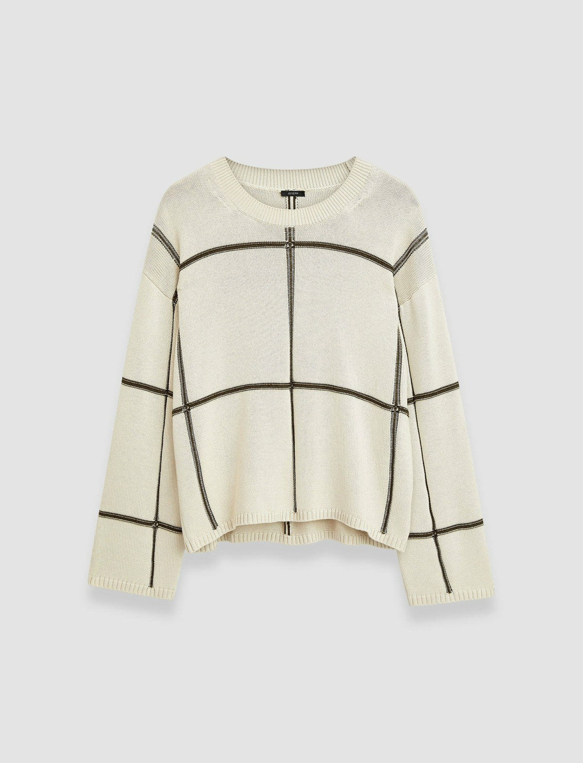 JOSEPH Fashion Women Grid Cotton Silk Crew Neck Jumper Oat Combo