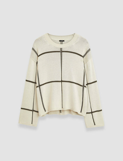 JOSEPH Fashion Women Grid Cotton Silk Crew Neck Jumper Oat Combo