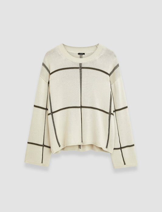 JOSEPH Fashion Women Grid Cotton Silk Crew Neck Jumper Oat Combo
