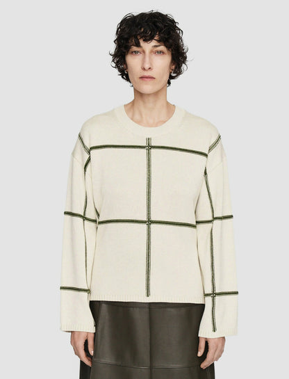 JOSEPH Fashion Women Grid Cotton Silk Crew Neck Jumper Oat Combo