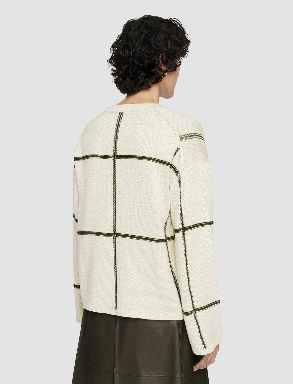 JOSEPH Fashion Women Grid Cotton Silk Crew Neck Jumper Oat Combo