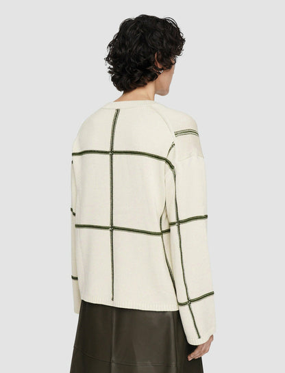 JOSEPH Fashion Women Grid Cotton Silk Crew Neck Jumper Oat Combo