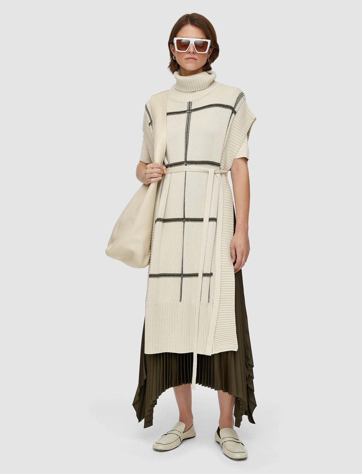 JOSEPH Fashion Women Grid Cotton Silk Poncho Oat Combo
