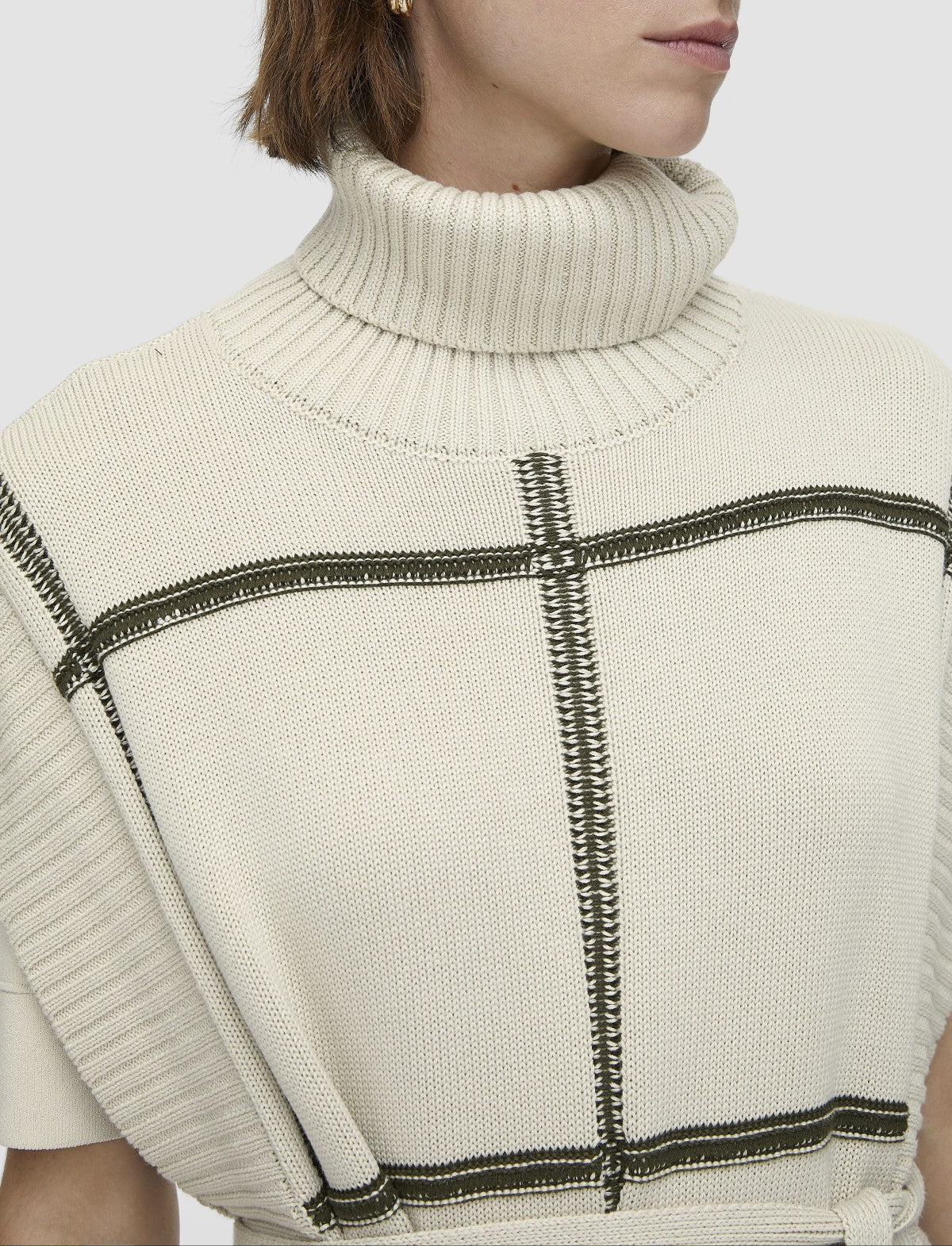 JOSEPH Fashion Women Grid Cotton Silk Poncho Oat Combo