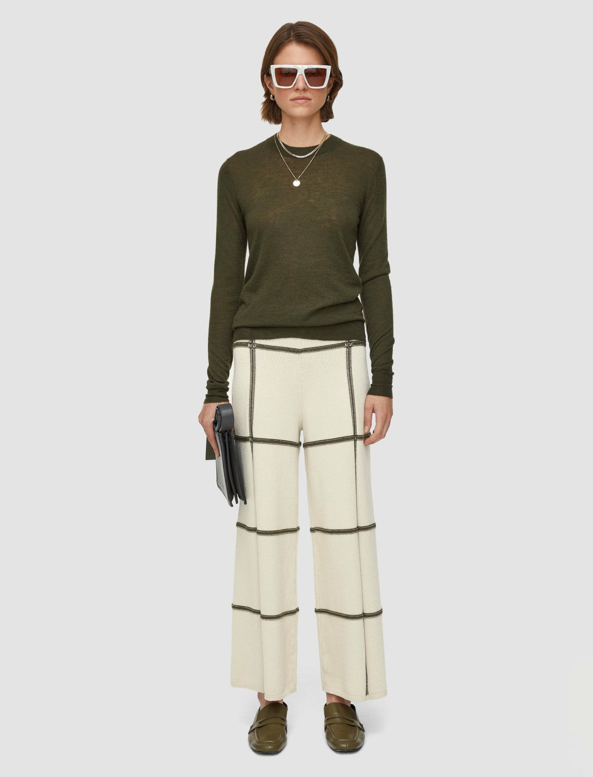 JOSEPH Fashion Women Grid Cotton Silk Culottes Oat Combo