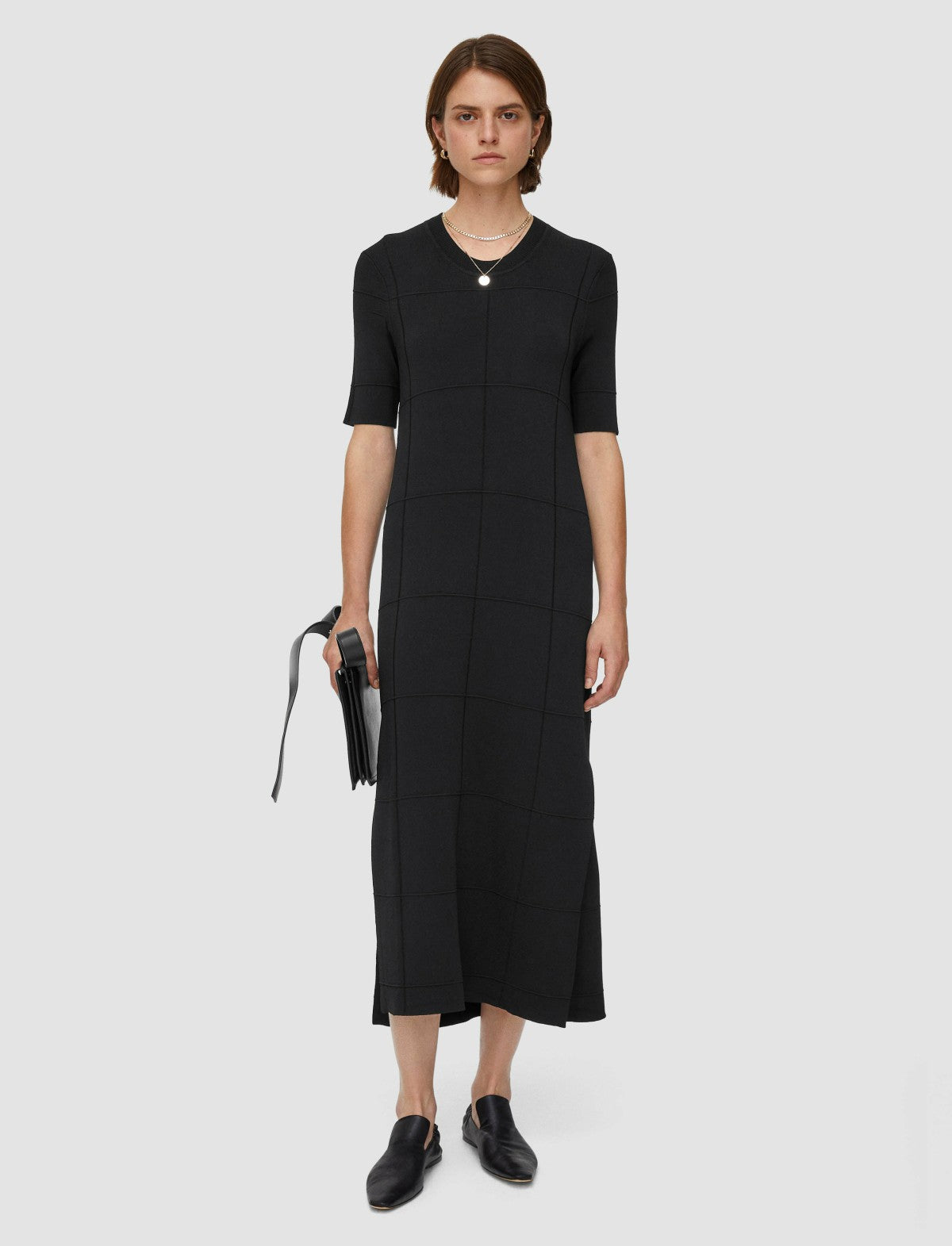 JOSEPH Fashion Women Grid Viscose Knitted Dress Black