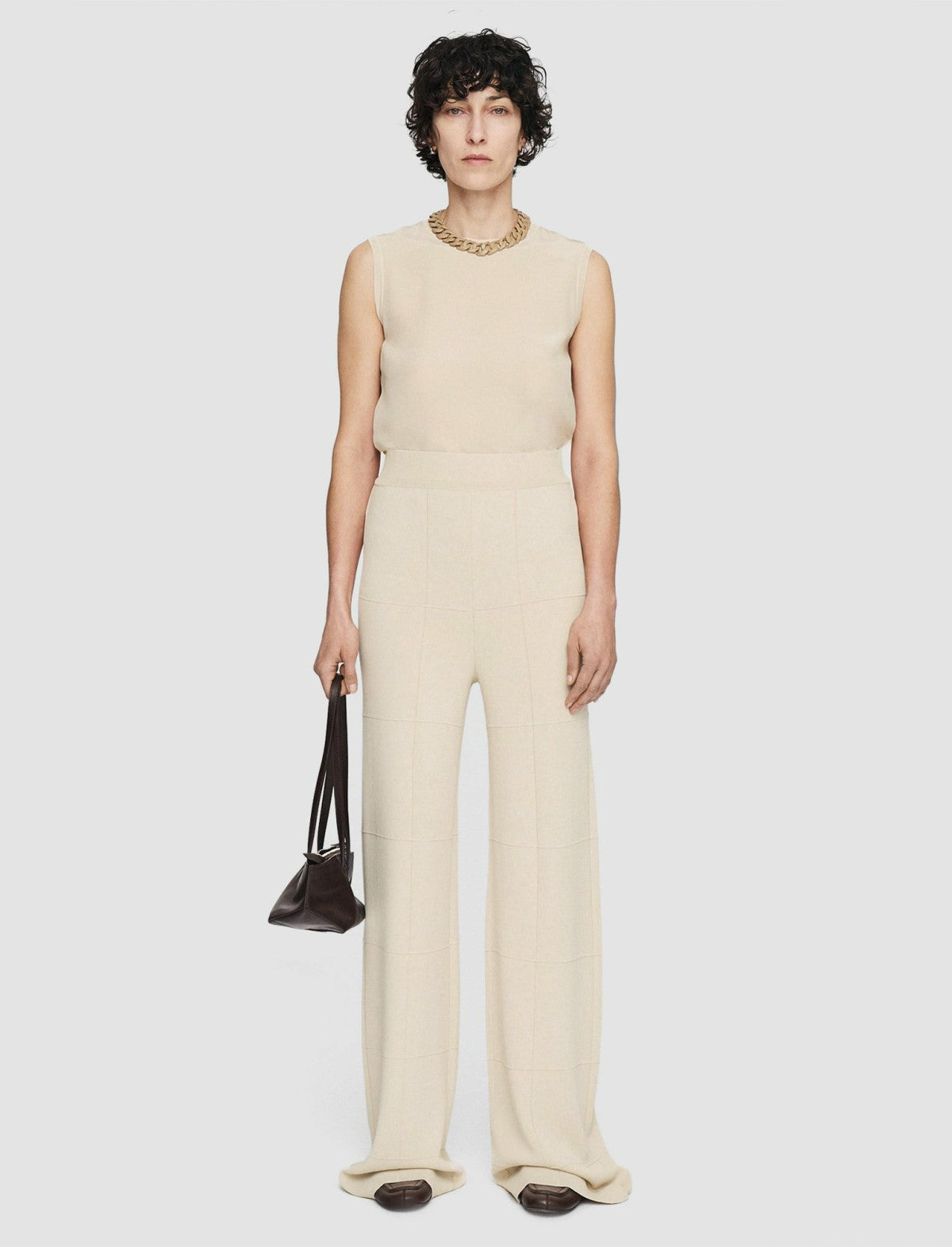 JOSEPH Fashion Women Grid Viscose Knitted Trousers Oat