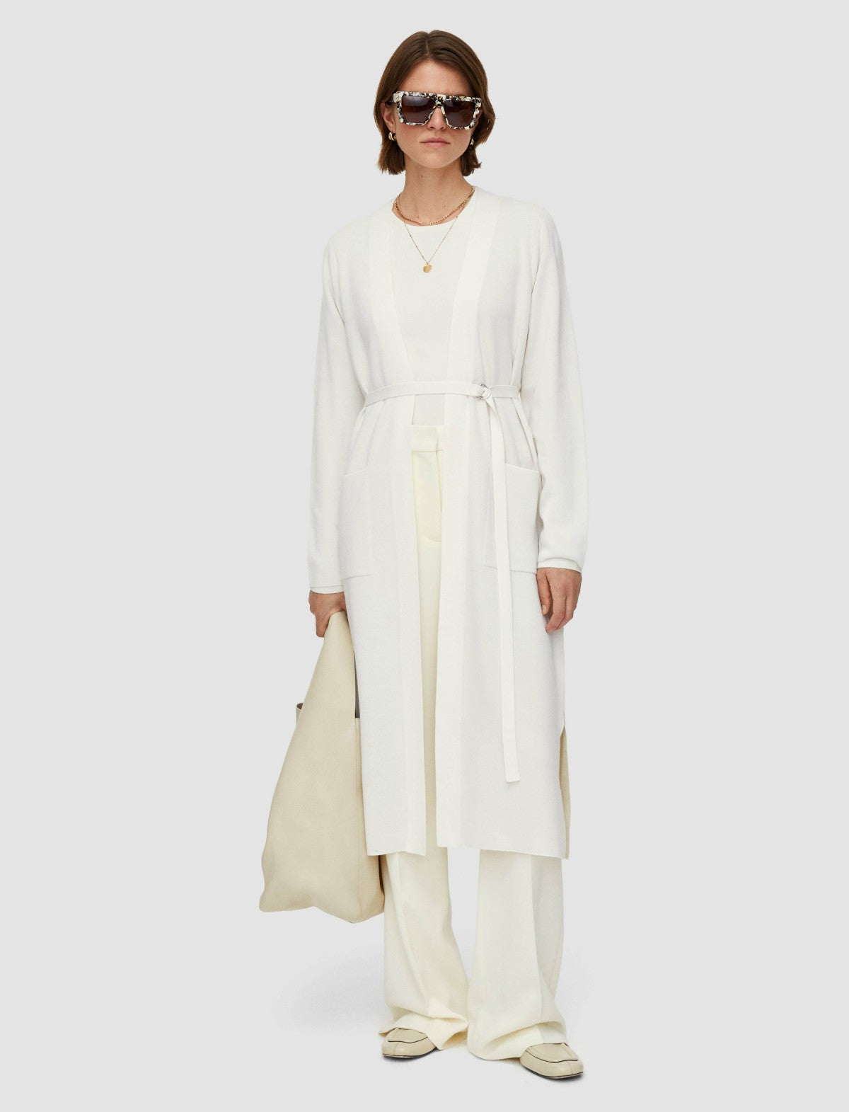 JOSEPH Fashion Women Wool Silk Long Cardigan Ivory Combo