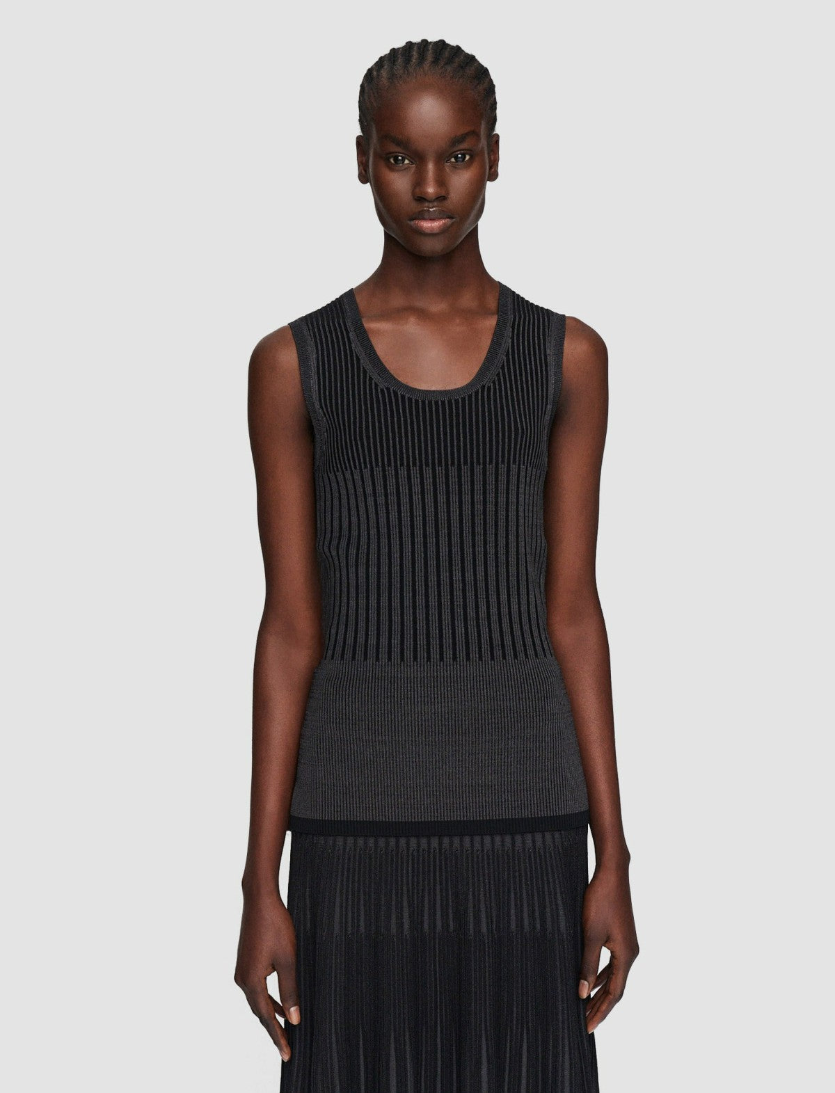 JOSEPH Fashion Women Bi-Colour Ribbed Tank Top Slate/Black