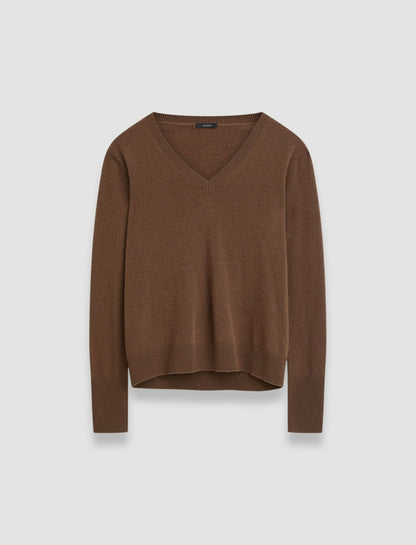 JOSEPH Fashion Women Light Pure Cashmere V Neck Jumper Arabica