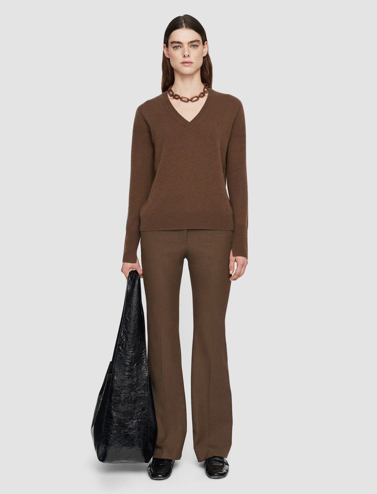 JOSEPH Fashion Women Light Pure Cashmere V Neck Jumper Arabica