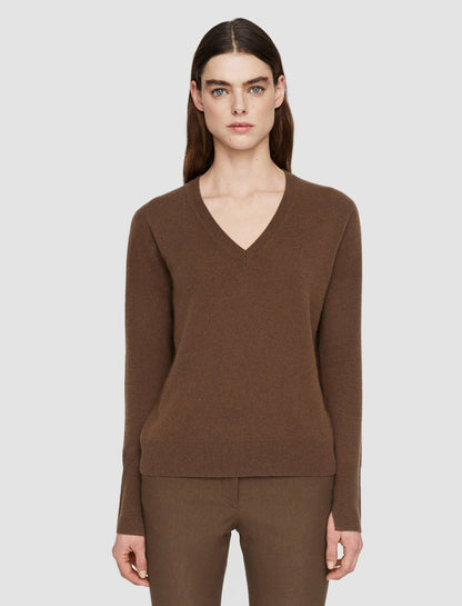 JOSEPH Fashion Women Light Pure Cashmere V Neck Jumper Arabica