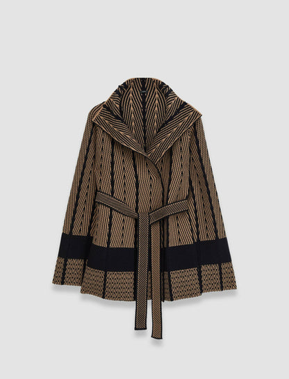 JOSEPH Fashion Women Chevron Jacquard Knitted Jacket Black/Oak