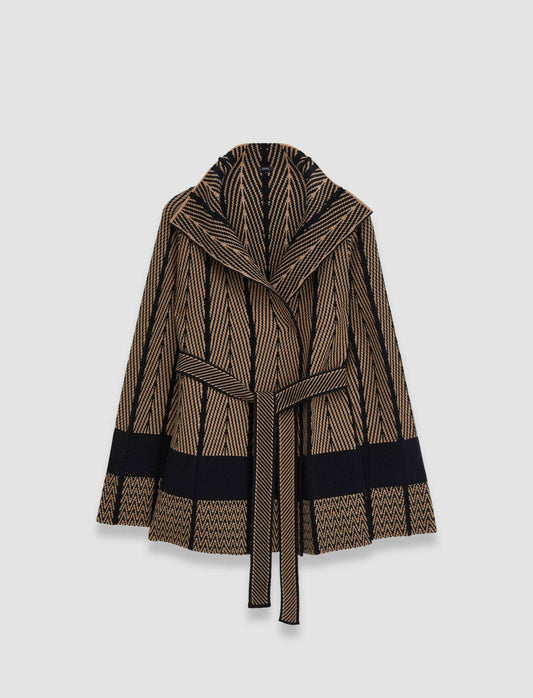 JOSEPH Fashion Women Chevron Jacquard Knitted Jacket Black/Oak