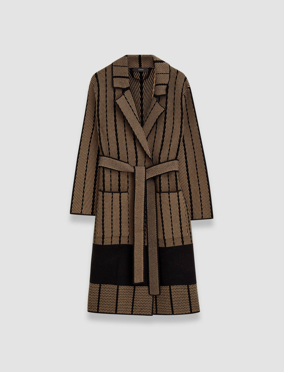 JOSEPH Fashion Women Chevron Jacquard Knitted Coat Black/Oak