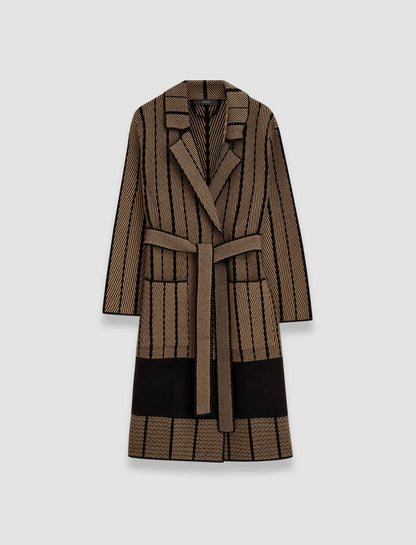 JOSEPH Fashion Women Chevron Jacquard Knitted Coat Black/Oak