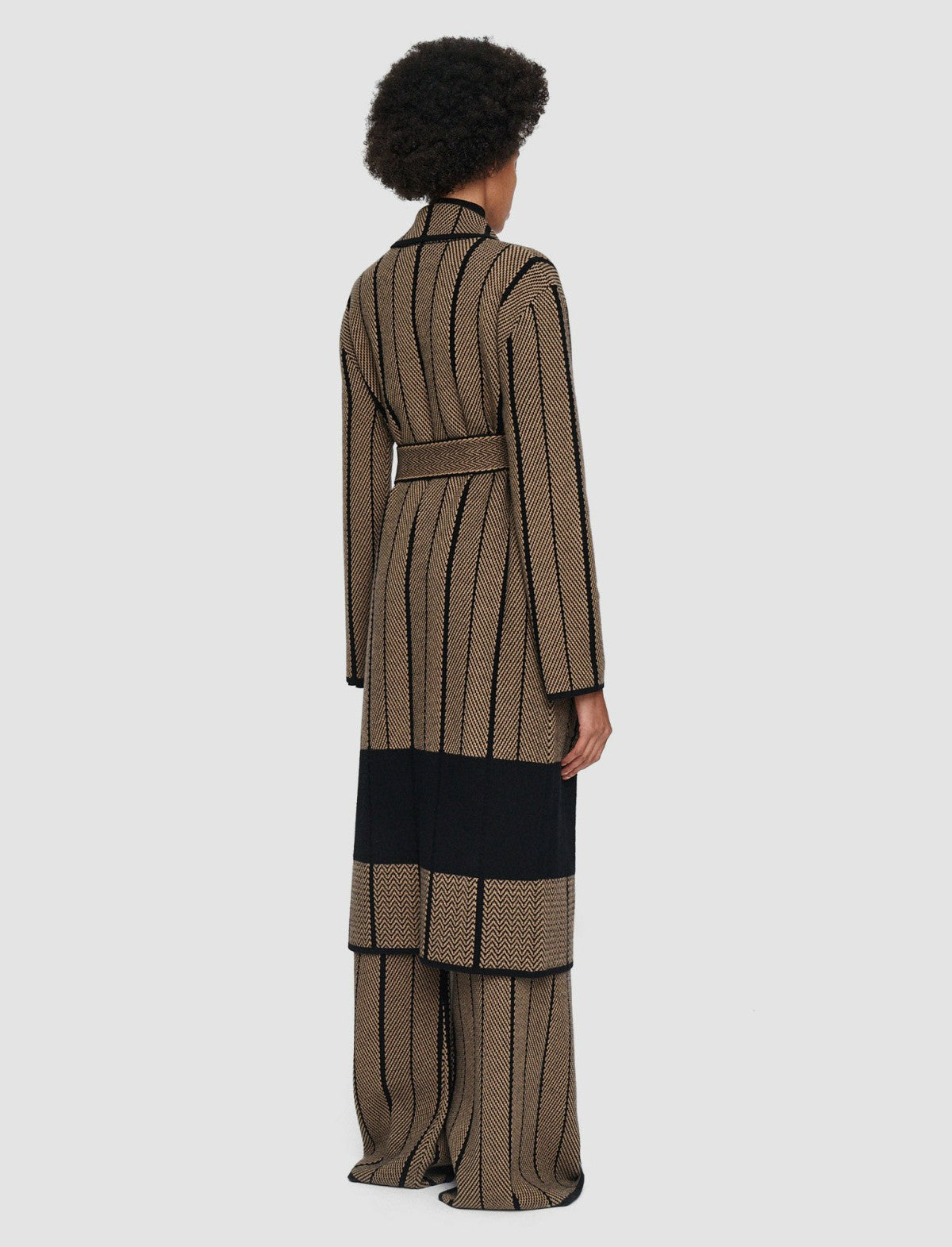 JOSEPH Fashion Women Chevron Jacquard Knitted Coat Black/Oak