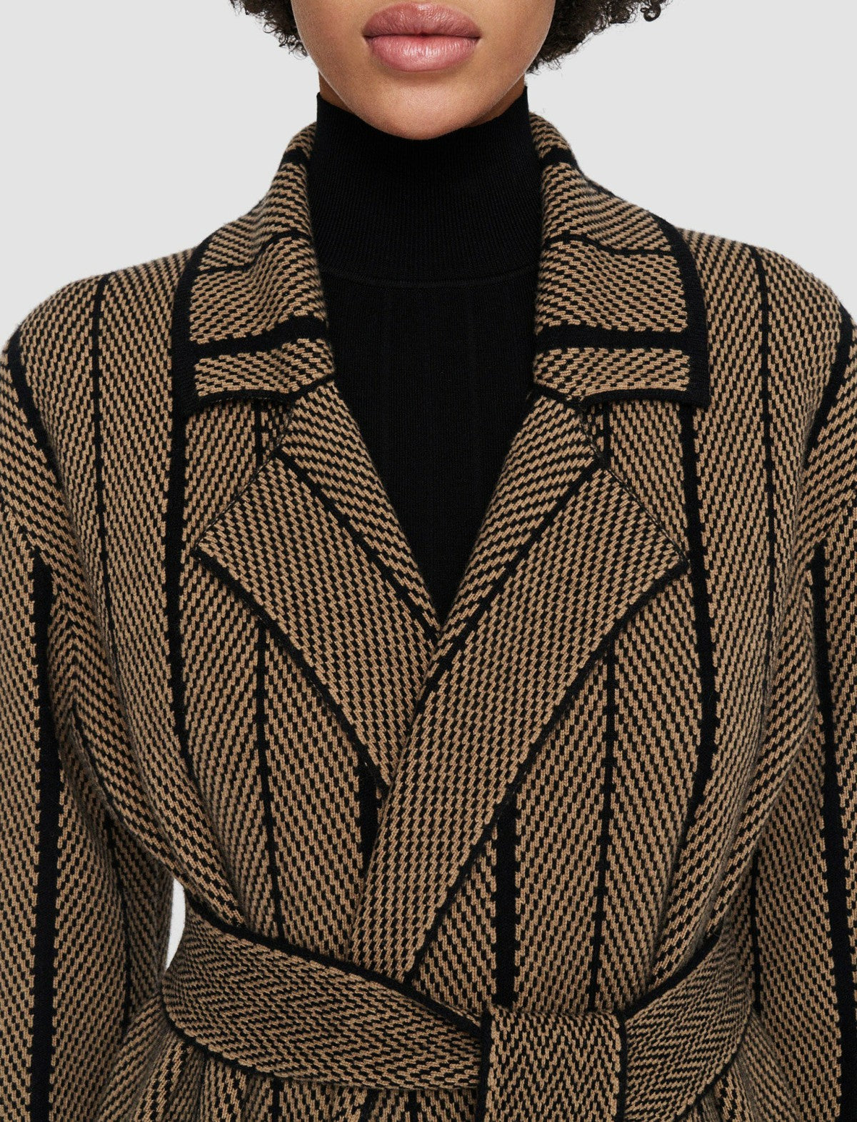 JOSEPH Fashion Women Chevron Jacquard Knitted Coat Black/Oak