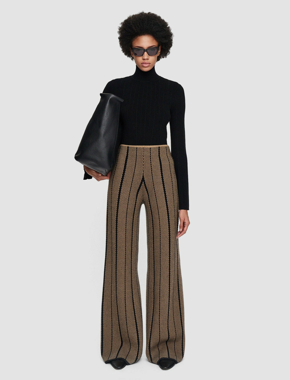 JOSEPH Fashion Women Chevron Jacquard Knitted Trousers Black/Oak