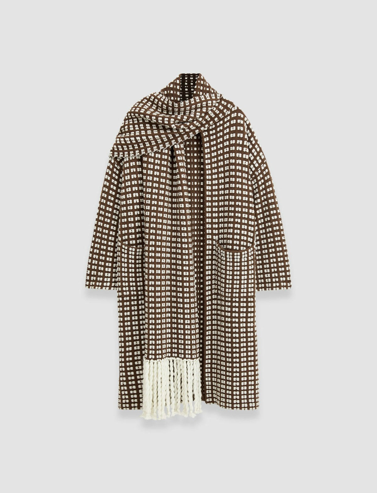 JOSEPH Fashion Women Waffle Knit Scarf Coat Ivory/Arabica