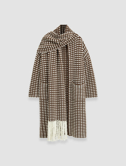 JOSEPH Fashion Women Waffle Knit Scarf Coat Ivory/Arabica