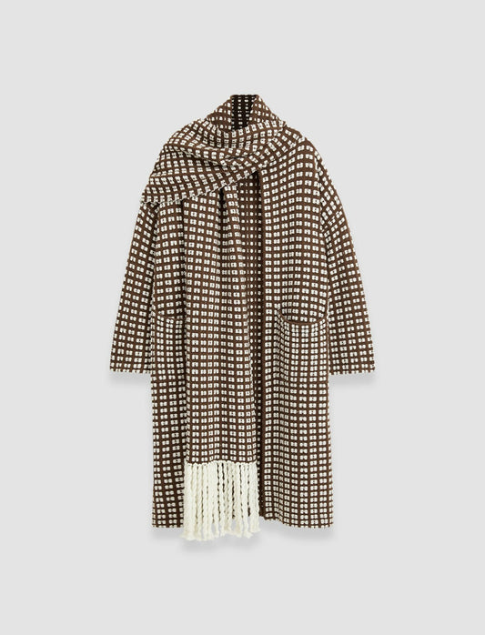 JOSEPH Fashion Women Waffle Knit Scarf Coat Ivory/Arabica