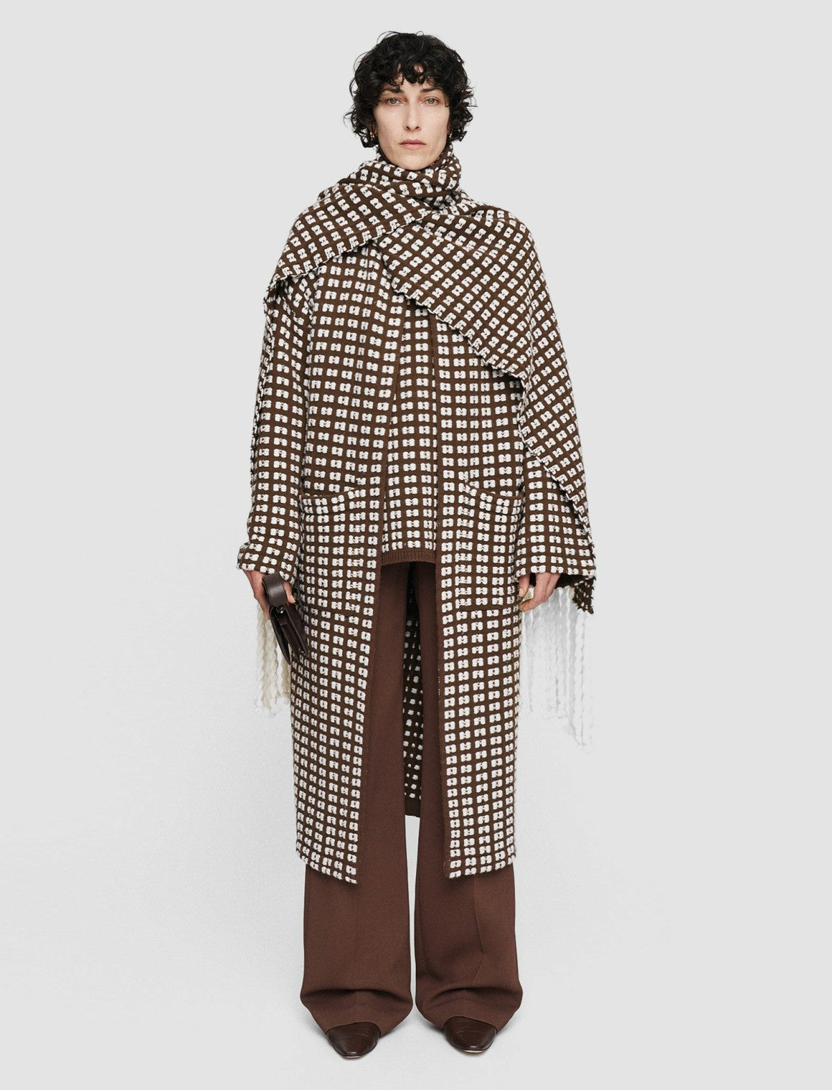 JOSEPH Fashion Women Waffle Knit Scarf Coat Ivory/Arabica