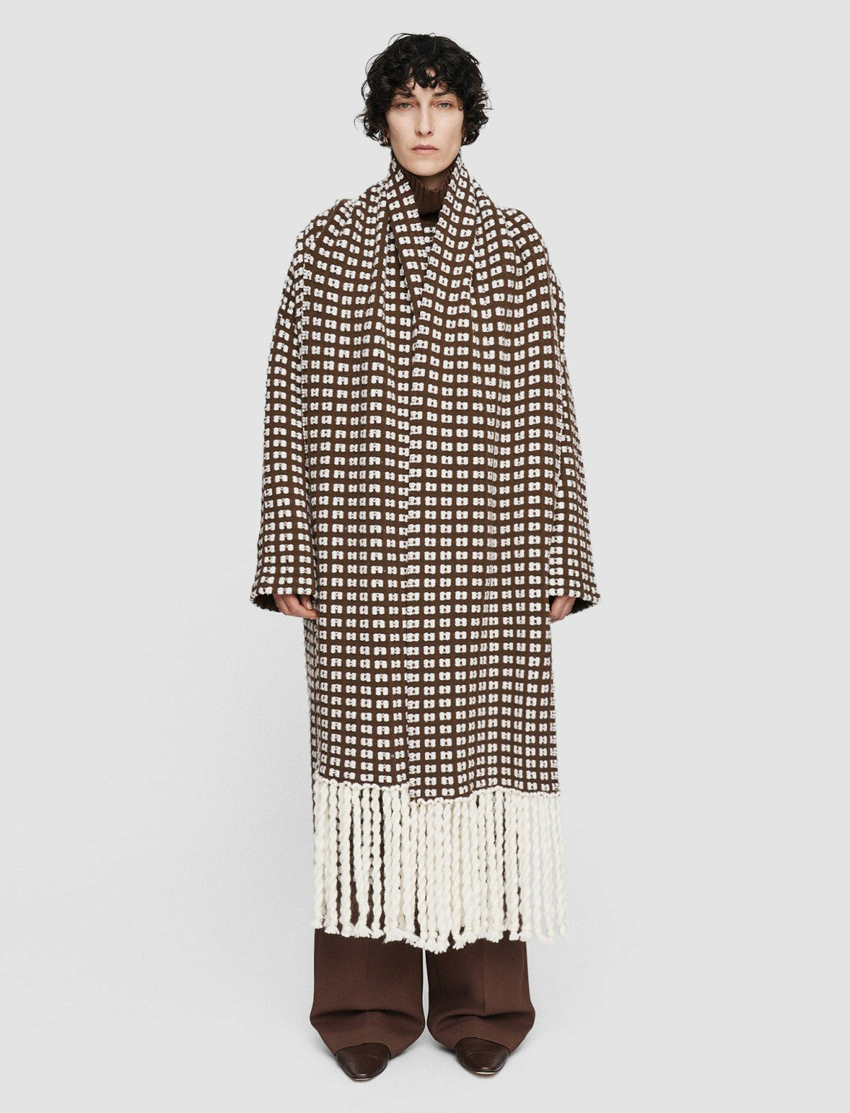 JOSEPH Fashion Women Waffle Knit Scarf Coat Ivory/Arabica