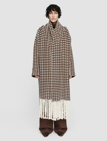 JOSEPH Fashion Women Waffle Knit Scarf Coat Ivory/Arabica