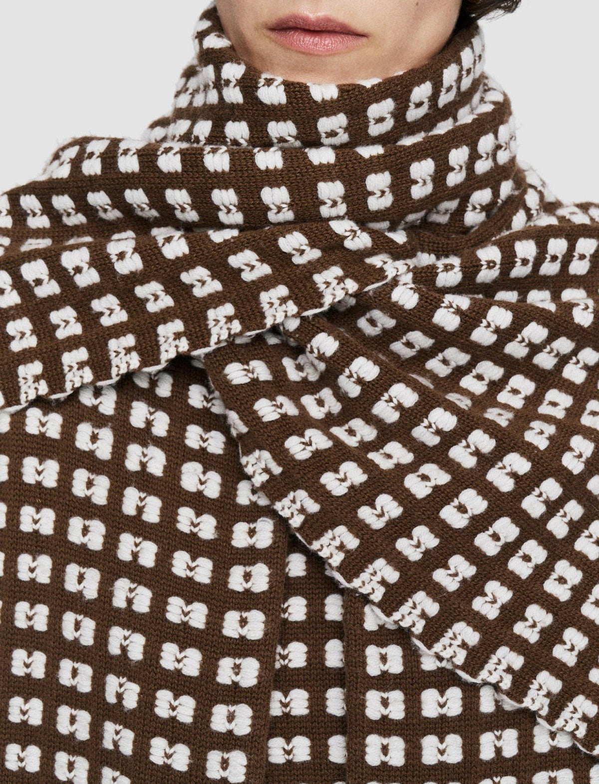 JOSEPH Fashion Women Waffle Knit Scarf Coat Ivory/Arabica