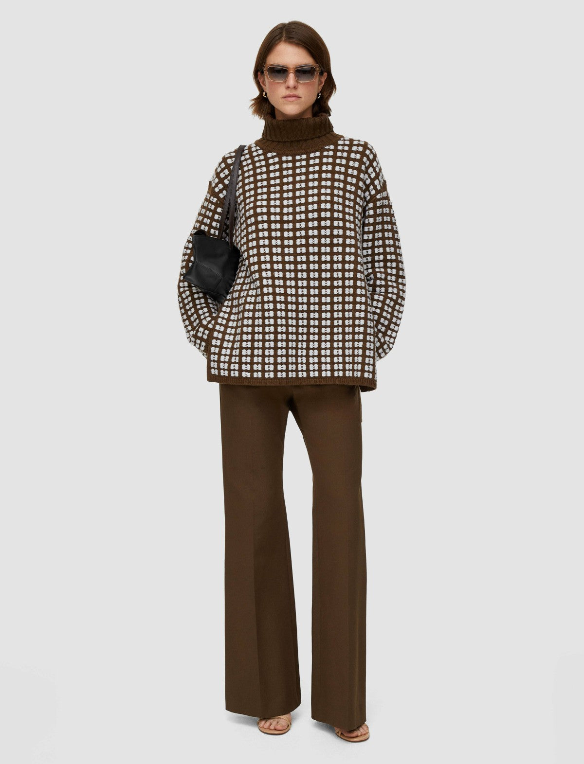 JOSEPH Fashion Women Waffle Knit High Neck Jumper Ivory/Arabica