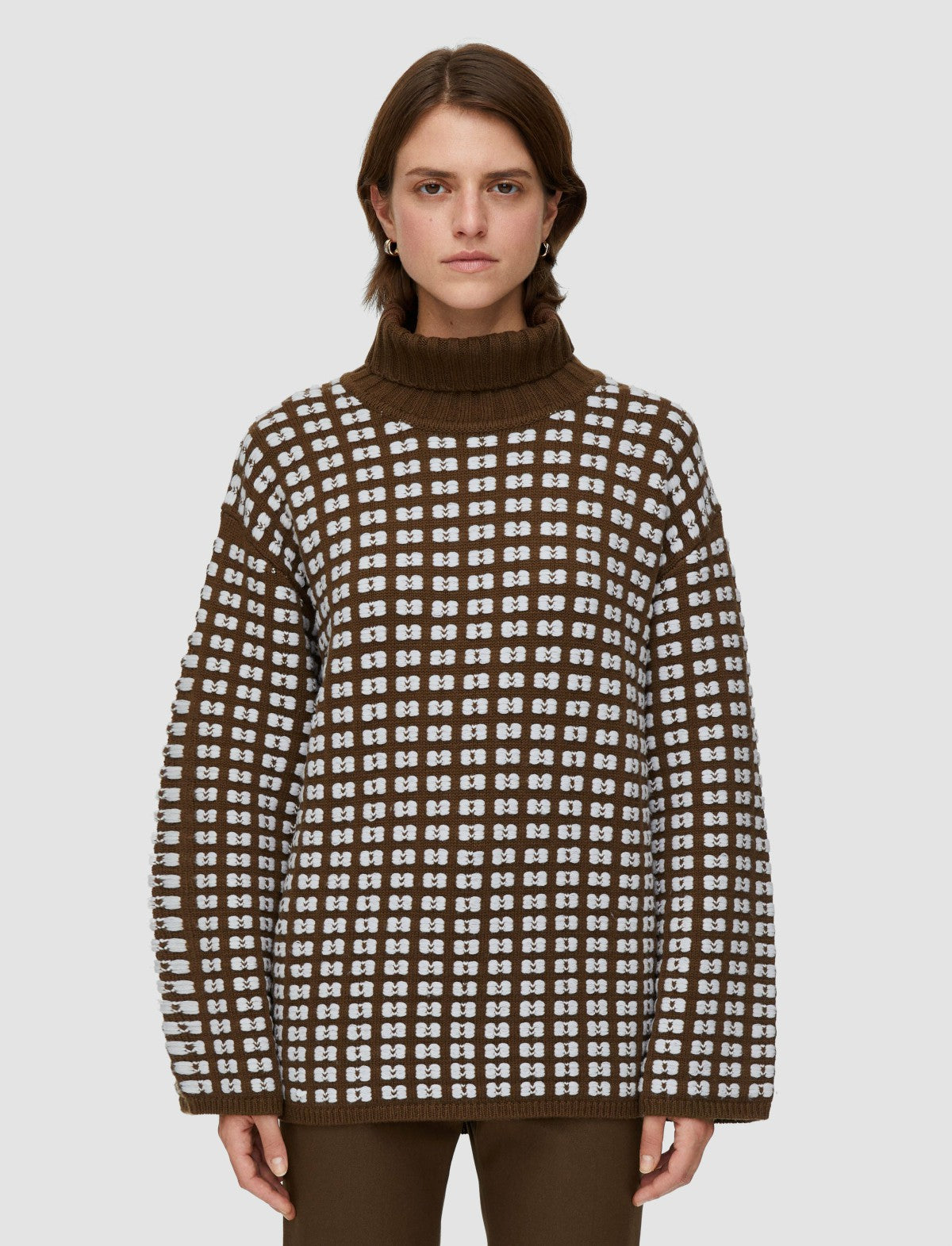 JOSEPH Fashion Women Waffle Knit High Neck Jumper Ivory/Arabica