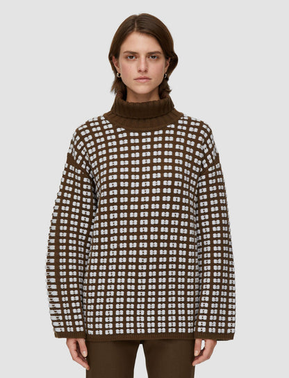 JOSEPH Fashion Women Waffle Knit High Neck Jumper Ivory/Arabica