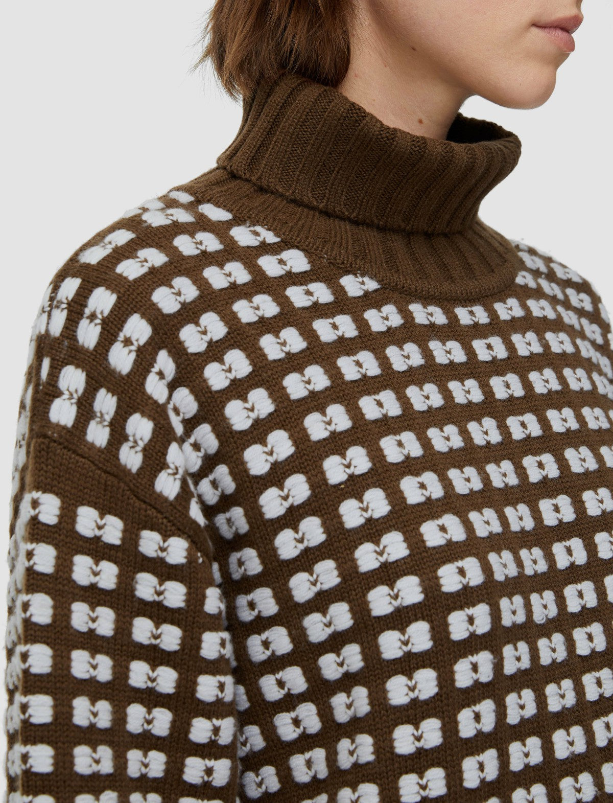 JOSEPH Fashion Women Waffle Knit High Neck Jumper Ivory/Arabica