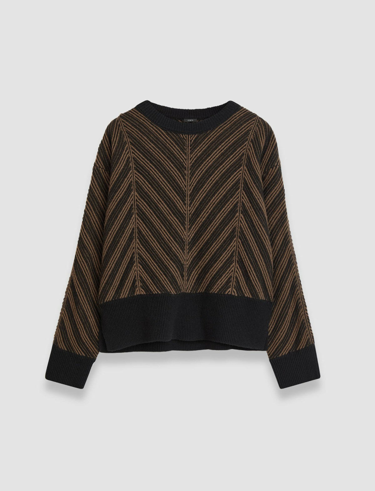 JOSEPH Fashion Women Chevron Ribbed Round Neck Jumper Arabica/Black