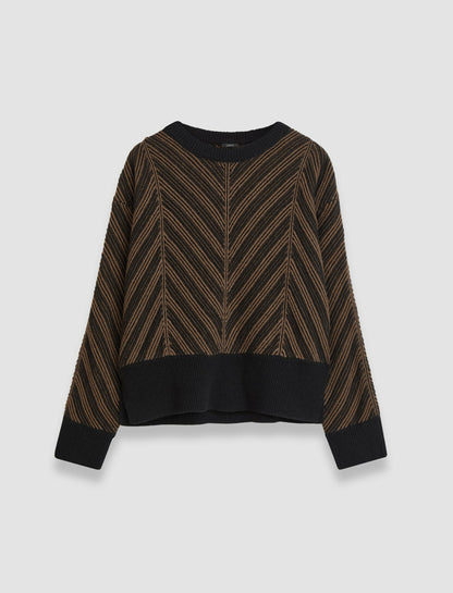 JOSEPH Fashion Women Chevron Ribbed Round Neck Jumper Arabica/Black