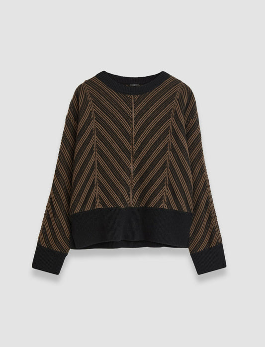 JOSEPH Fashion Women Chevron Ribbed Round Neck Jumper Arabica/Black