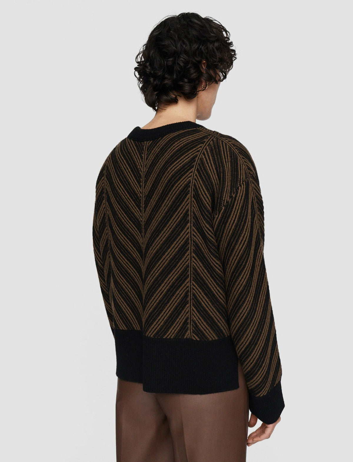 JOSEPH Fashion Women Chevron Ribbed Round Neck Jumper Arabica/Black