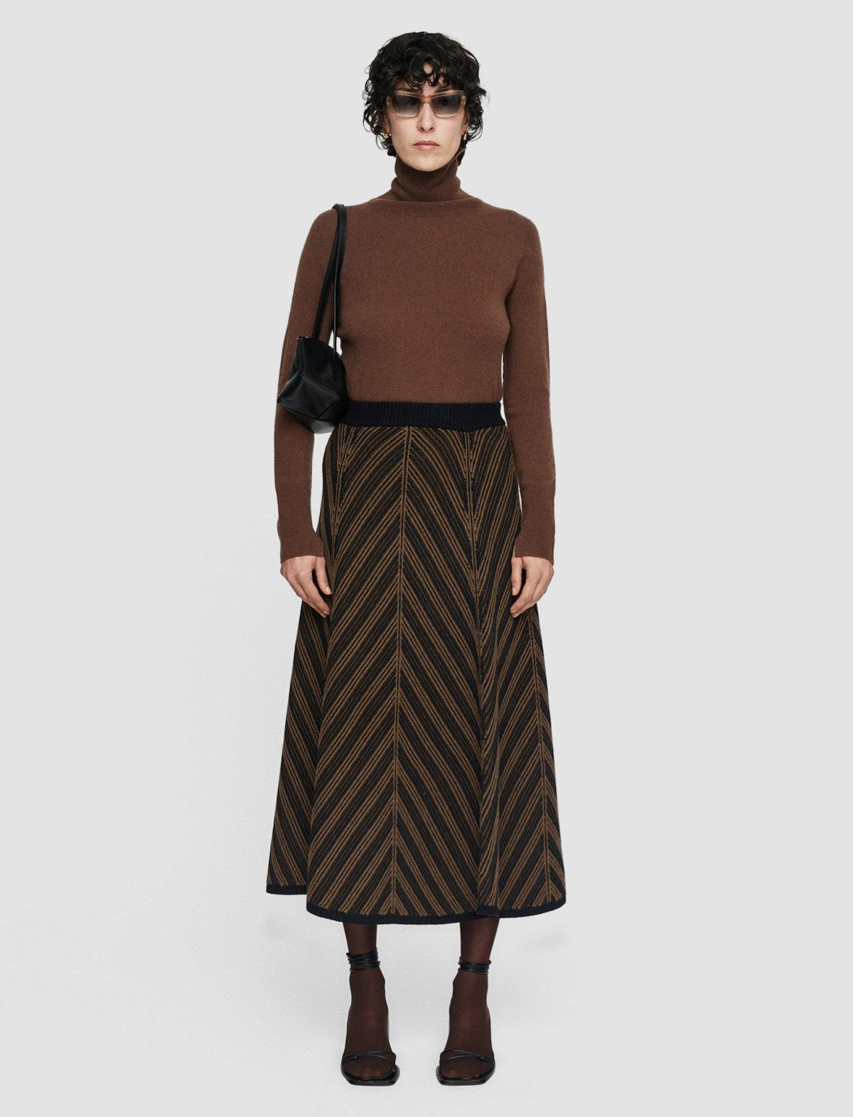 JOSEPH Fashion Women Chevron Ribbed Skirt Arabica/Black