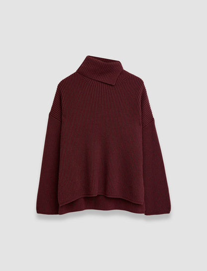 JOSEPH Fashion Women Light Cardigan Stitch High Neck Jumper Merlot