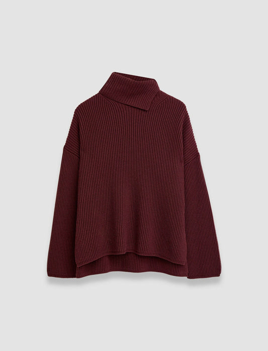 JOSEPH Fashion Women Light Cardigan Stitch High Neck Jumper Merlot