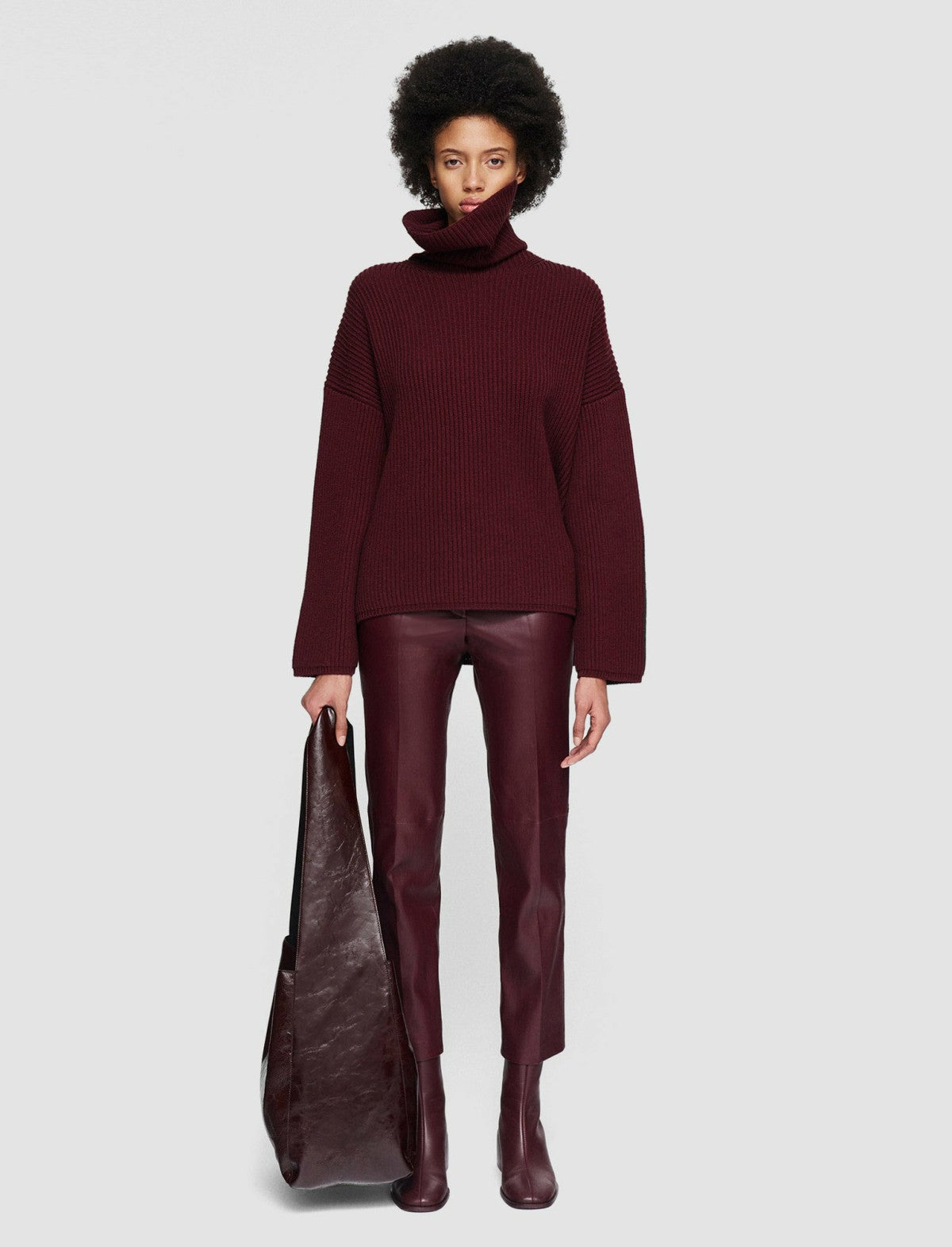 JOSEPH Fashion Women Light Cardigan Stitch High Neck Jumper Merlot
