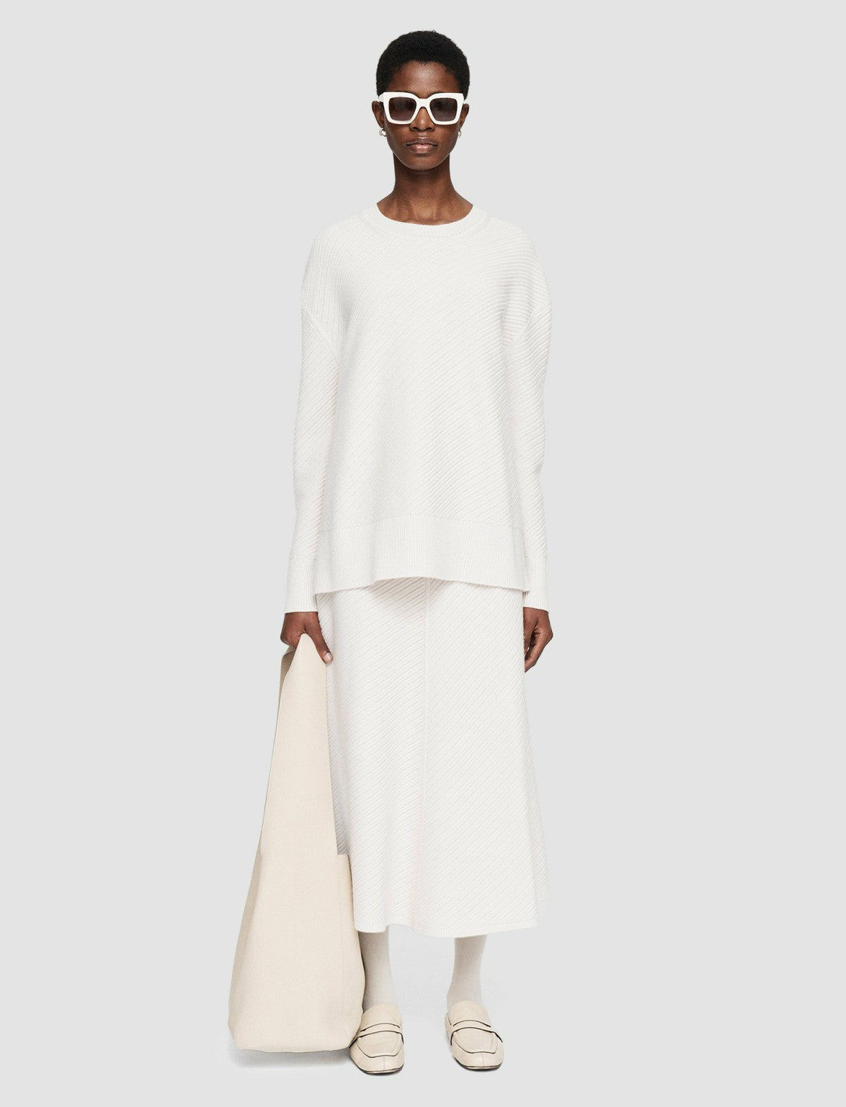 JOSEPH Fashion Women Diagonal Knit Round Neck Jumper Ivory