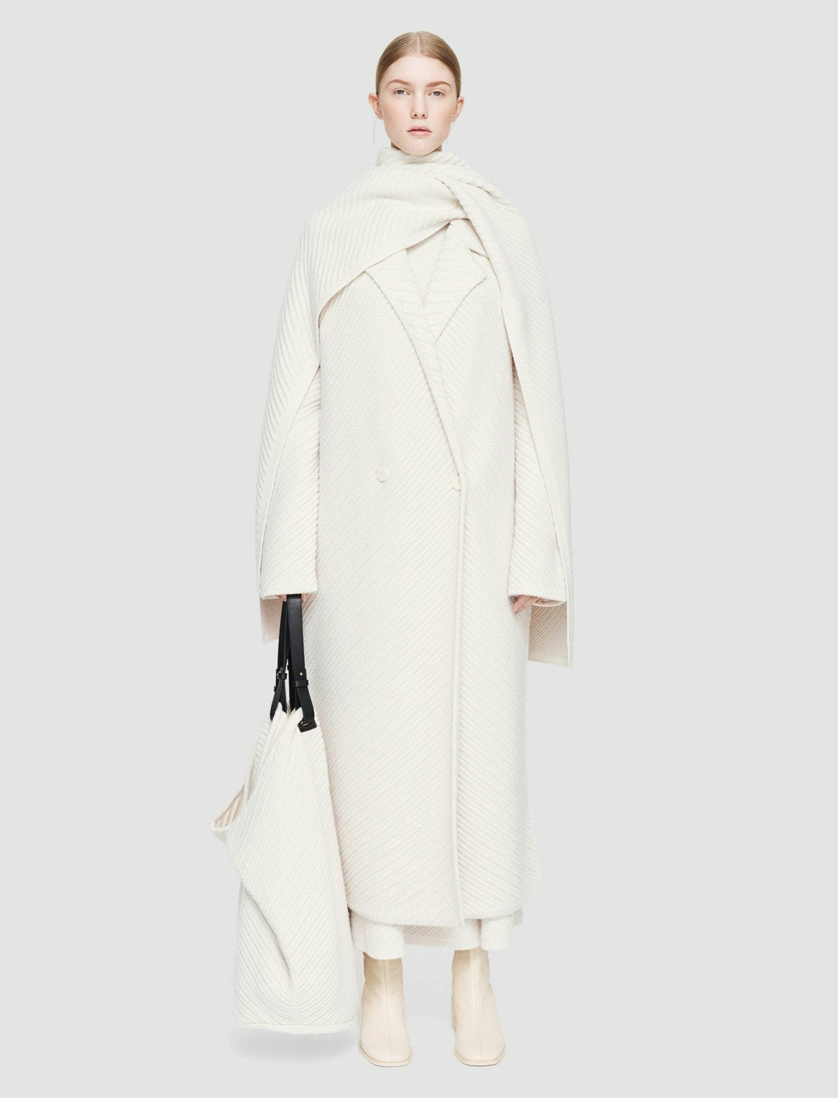JOSEPH Fashion Women Diagonal Knit Scarf Ivory