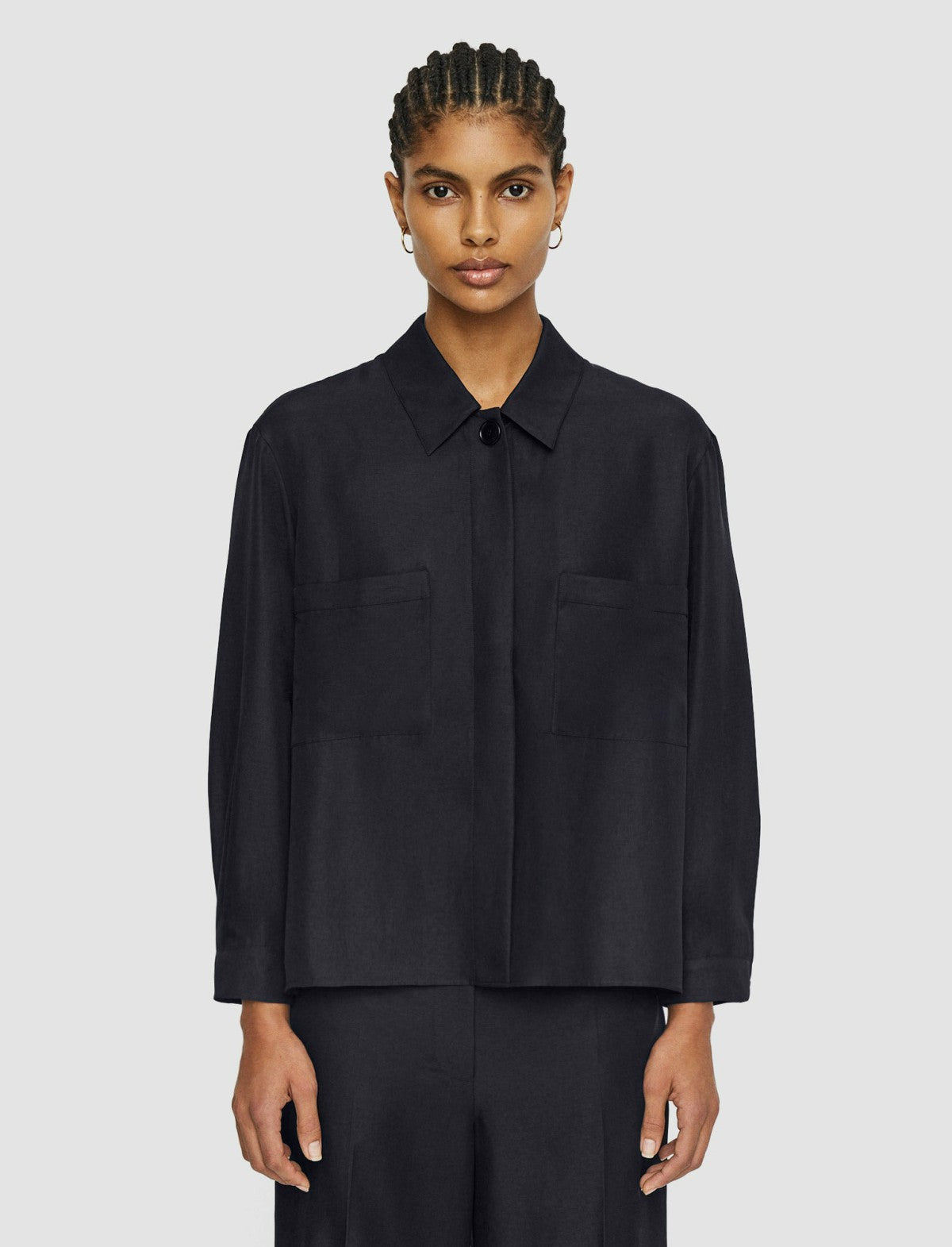 JOSEPH Fashion Women Soft Cotton Silk Satie Shirt Navy