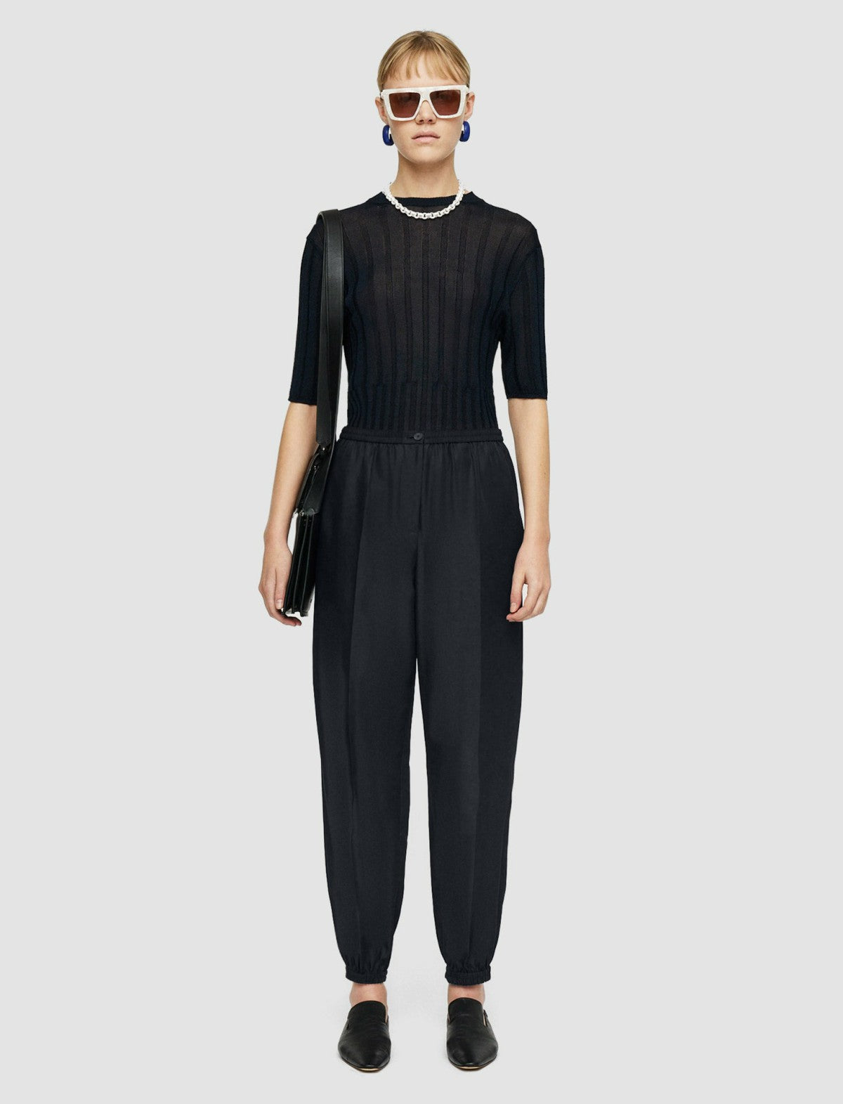 JOSEPH Fashion Women Taio Soft Cotton Silk Trousers Navy