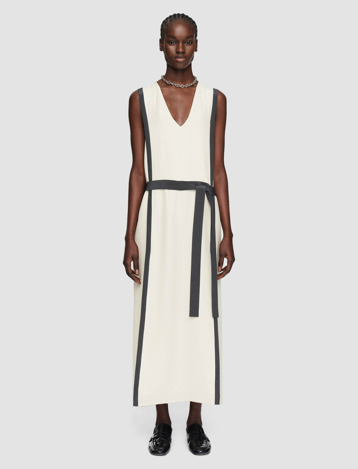 JOSEPH Fashion Women Heavy Silk Crepe Animation Muguet Dress Oat/Slate