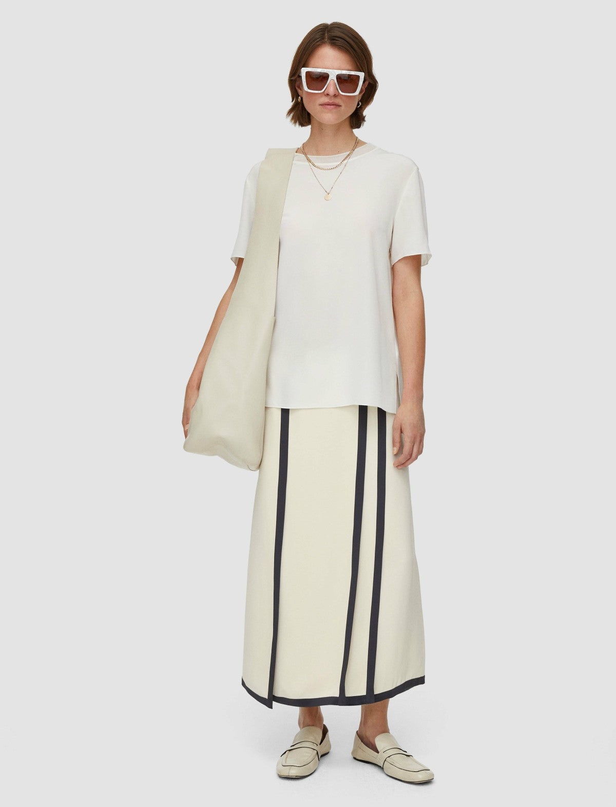 JOSEPH Fashion Women Heavy Silk Crepe Animation Iris Skirt Oat/Slate